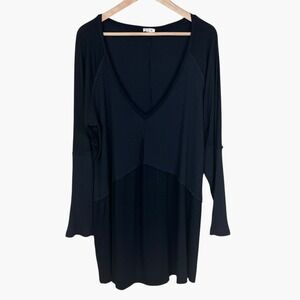 POL Black Ribbed V-Neck Asymmetrical Tunic Top‎ Plus Size 2XL Soft Flowy